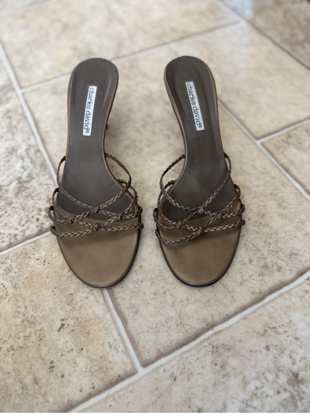 Vintage Charles David Bronze Braided Web Toe Heels | Y2K | Size 7